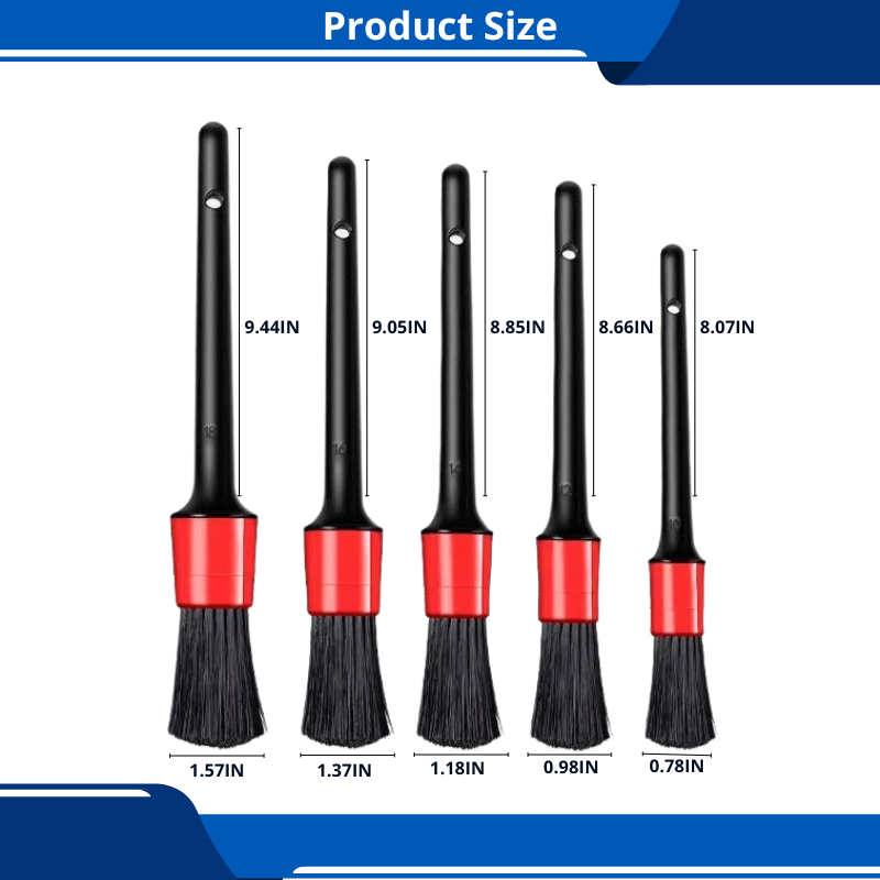 Car Detailing Kit With 5 Brush Sizes Premium Natural Boar Hair Detail Brushes for Wheels Engine Interior Air Vents