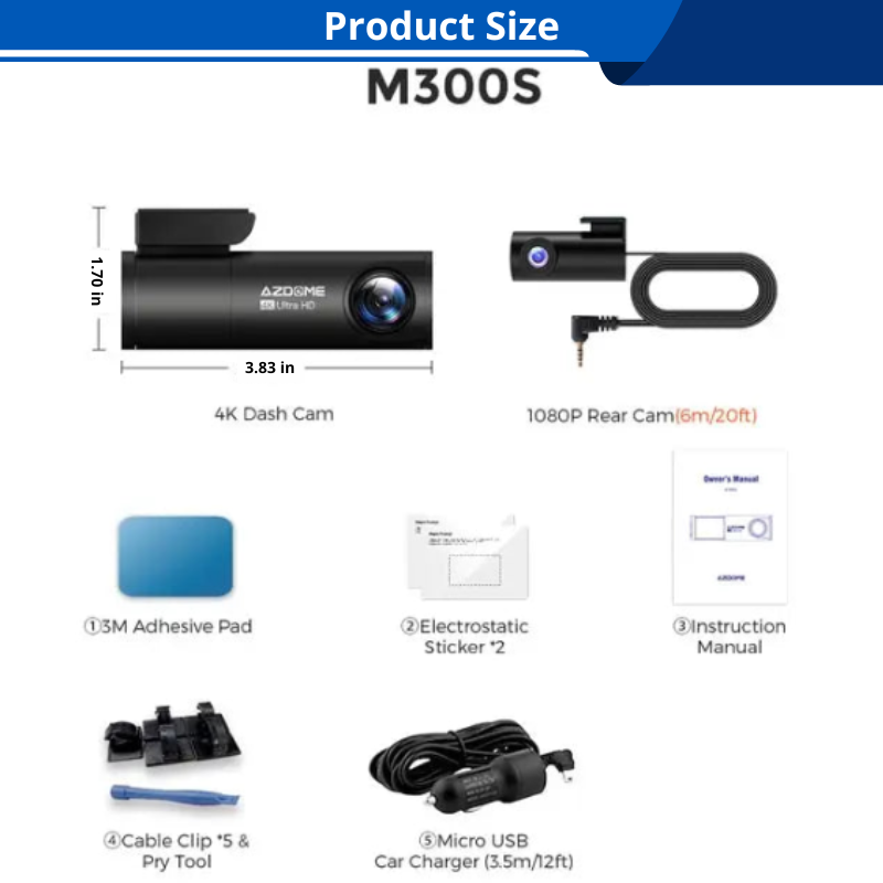 Car Dash Cam With Voice Control 4K+1080P HD Dual Cameras And Built-in GPS WiFi Premium Night Vision