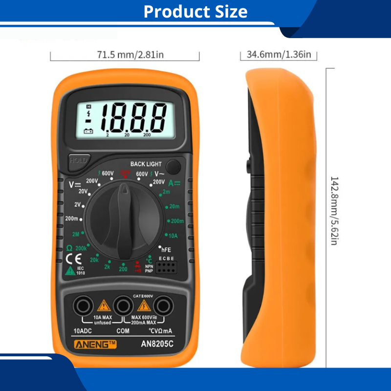 Multimeter Digital Analyzer Counts Volt Meter Measures Voltage Current Resistance Diodes Continuity Duty-Cycle