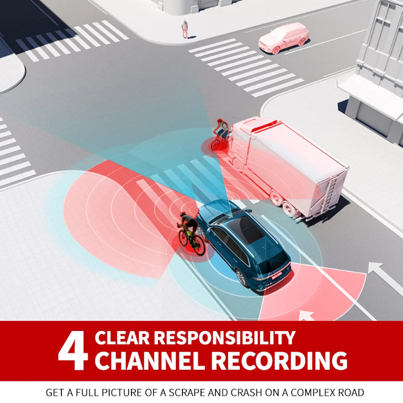 4 Channel Dash Camera 1080P 4K GPS WiFi Voice Control Super Night Vision 128GB Card 24 Hours Parking Mode