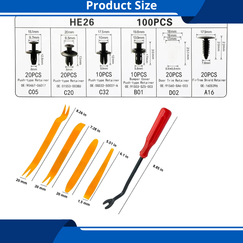 100Pcs Universal Fastener Clips with Fastener Remover Car Plastic Rivets Fasteners Replacement Push Clip Kit