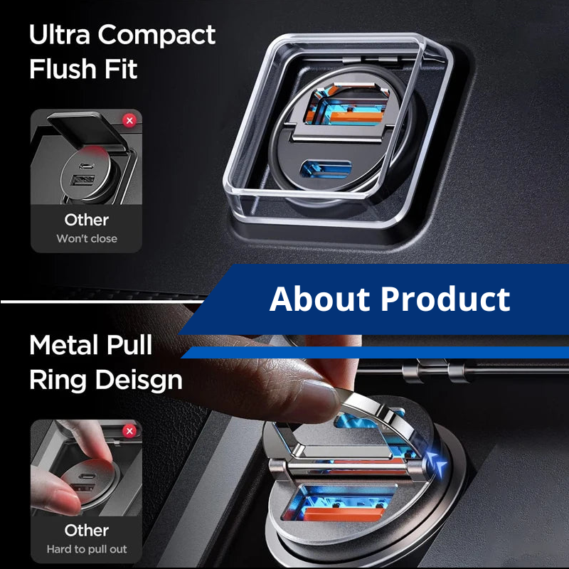 Hidden Mini 100W Type C USB Car Charger Fast Charging for iPhone Samsung Lighter Charger