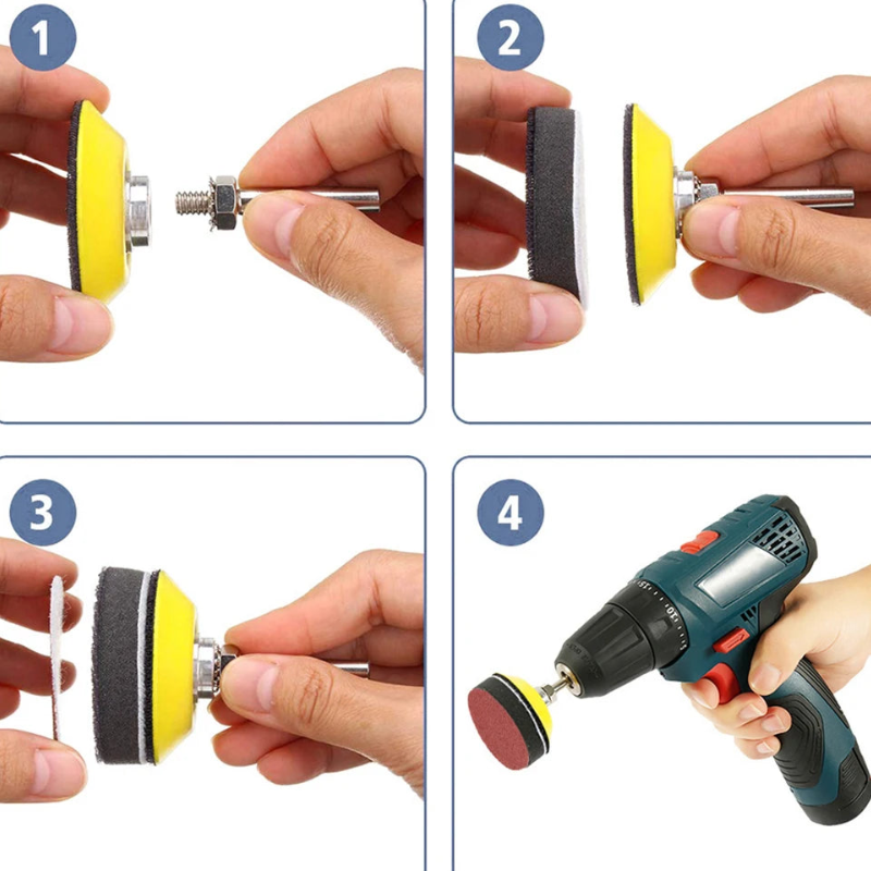 Car Detailing Polishing Kit Sponge Buffing Pad Sanding Disc Waxing Drill Adapter Headlight Restoration Kit