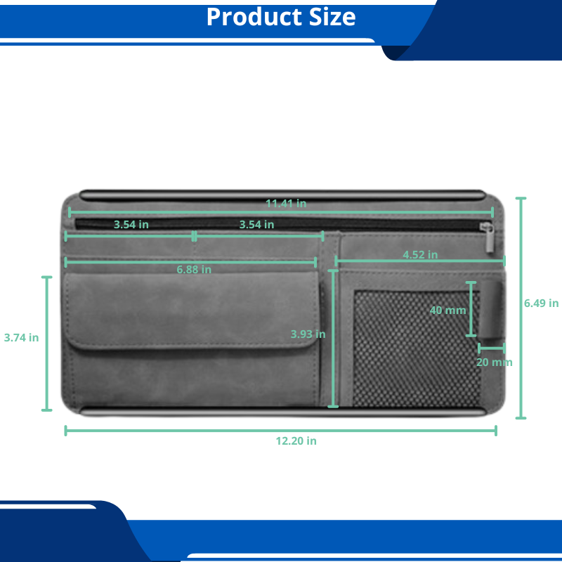 Car Sun Visor Organizer, Textured Suede, 2-Layer Storage For Sunglasses, Card Holder, Zipper Storage Pocket