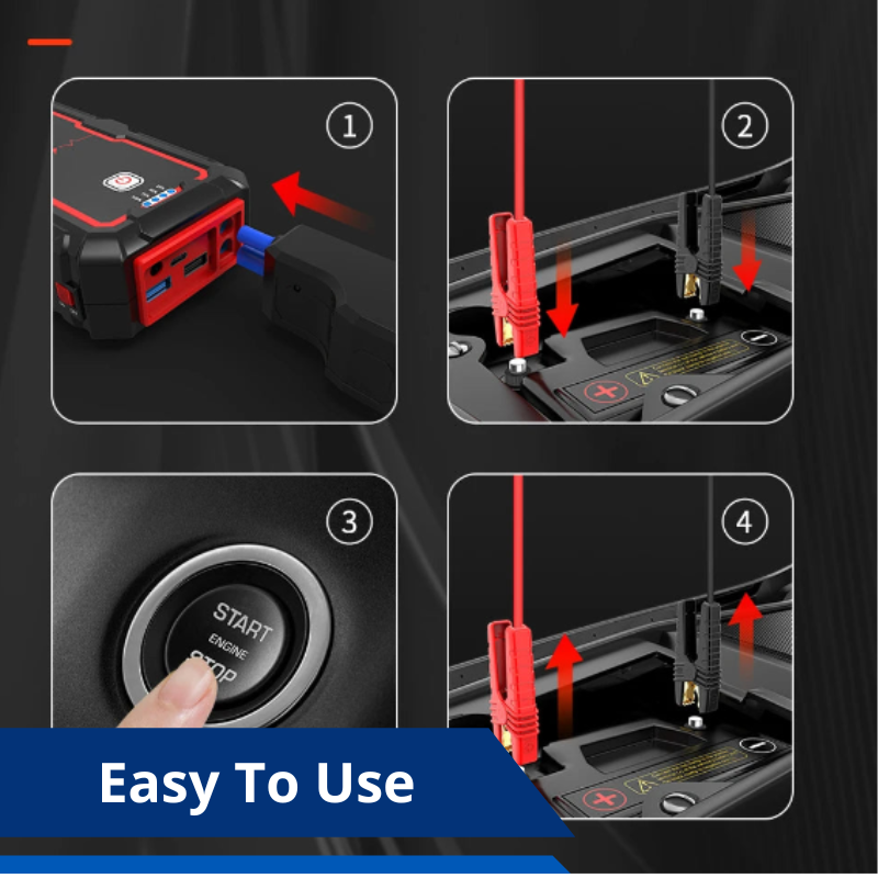 2000A Car Jump Starter 12V Battery Booster and Jumper Cables for 8.0L Gasoline and 6.0L Diesel Engines
