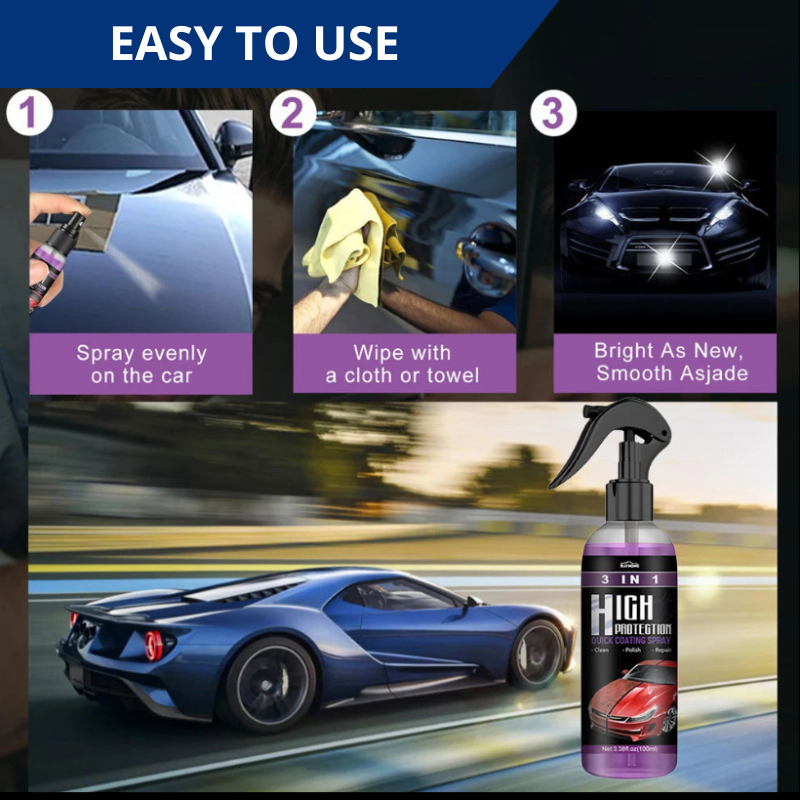3 in 1 High Protection Quick Car Coating Ceramic Spray, Wax Polishing, Plastic Refresher, Scratch Repair