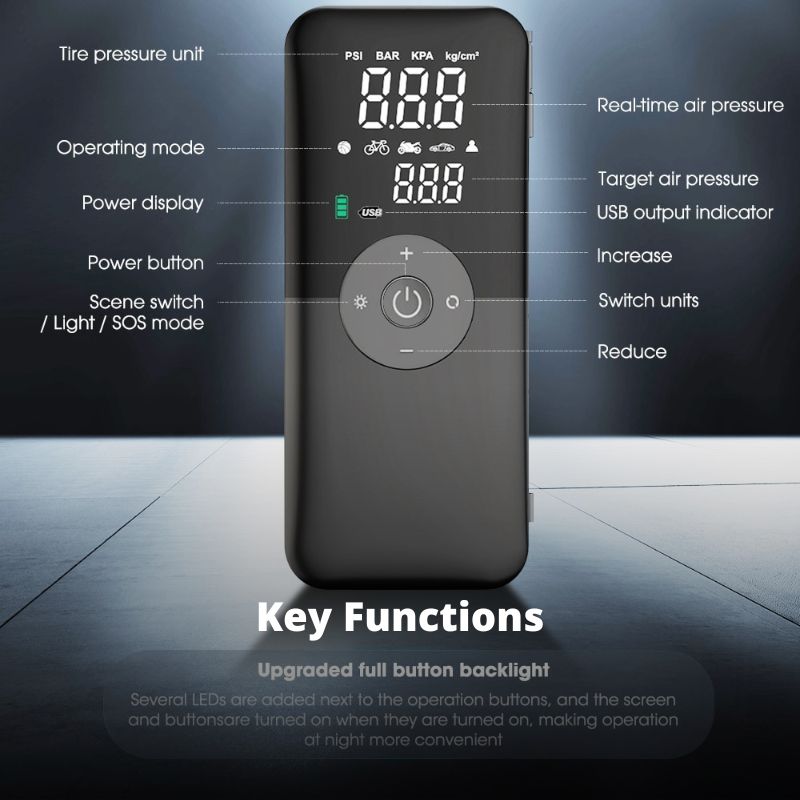 Portable Air Compressor Rechargeable Bicycle Tire Pump 150 PSI Cordless for Car Tires Bicycles Balls LCD Dual Screen