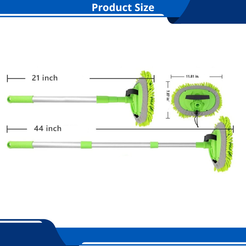 Microfiber Car Wash Brush Mitt Sponge 46" Aluminum Alloy Long Handle 2 Chenille Scratch-Free Replacement Head