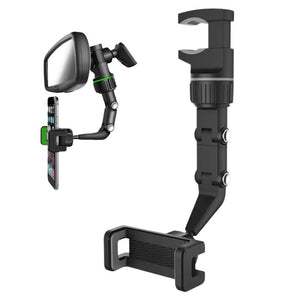 Car Rearview Mirror Phone Holder 360° Rotatable and Retractable Mobile Phone Mount