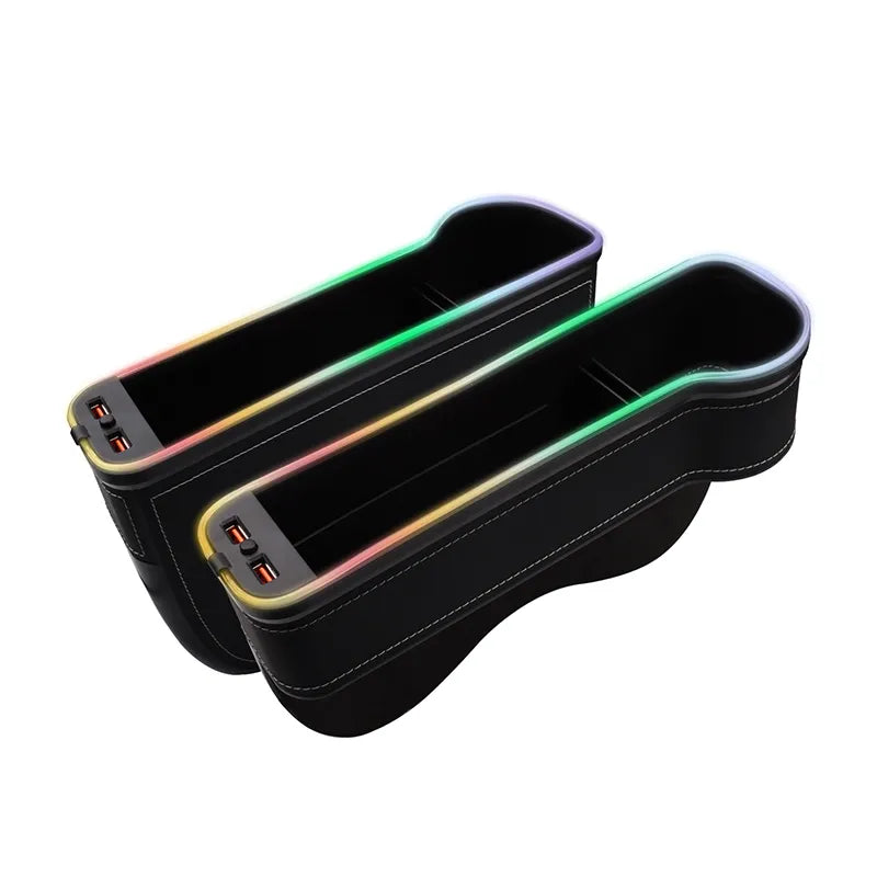 Car Seat Organizer, With 7 LED Colors, 2 USB Ports, Multifunctional With Cup Holders, For Phone, Sunglasses
