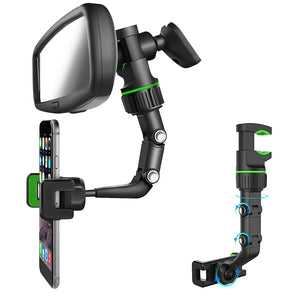 Car Rearview Mirror Phone Holder 360° Rotatable and Retractable Mobile Phone Mount
